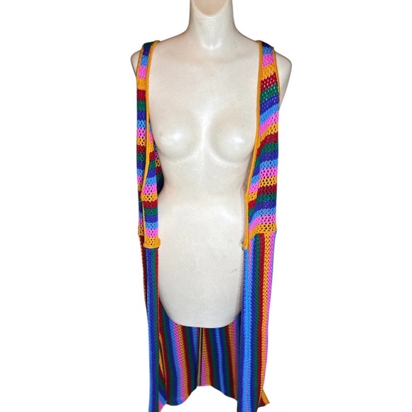 Anthropologie Runway 7 Rainbow Crochet Duster Sweater Vest Large Acrylic SM/MED - Picture 4 of 6